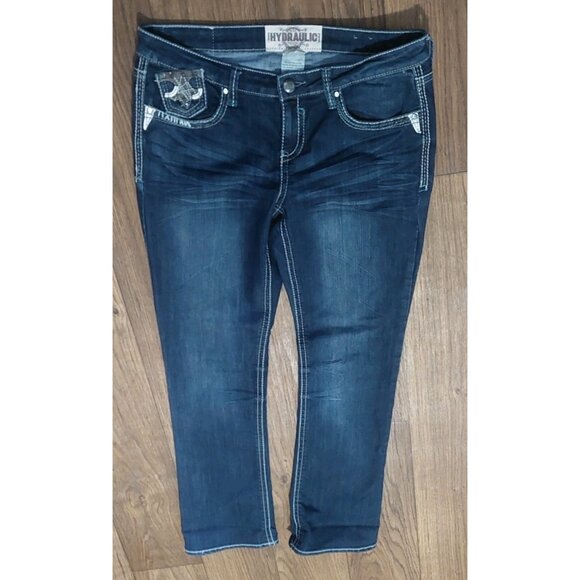 Hydraulic Metro Flare Dark Wash Jeans Embellished Size 12 - Picture 2 of 8